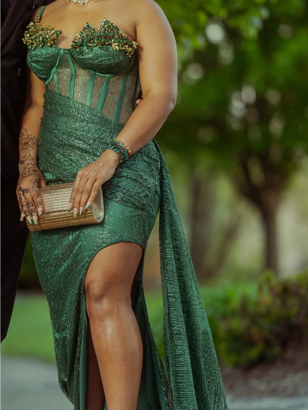 Custom Beaded Emerald Green Corset Prom Dress